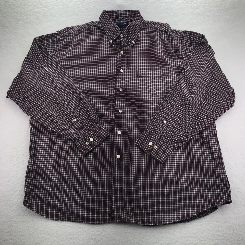 Brooks Sport Shirt Mens Extra Large Red Check Long‎ Sleeve Brooks Brothers 99458